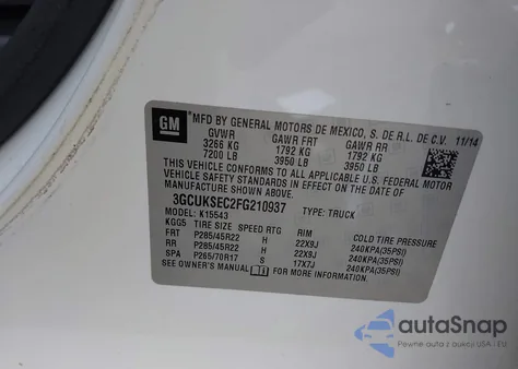 2015 Chevrolet Silverado 1500 2Lz from USA, damaged, VIN 3GCUKSEC2FG210937